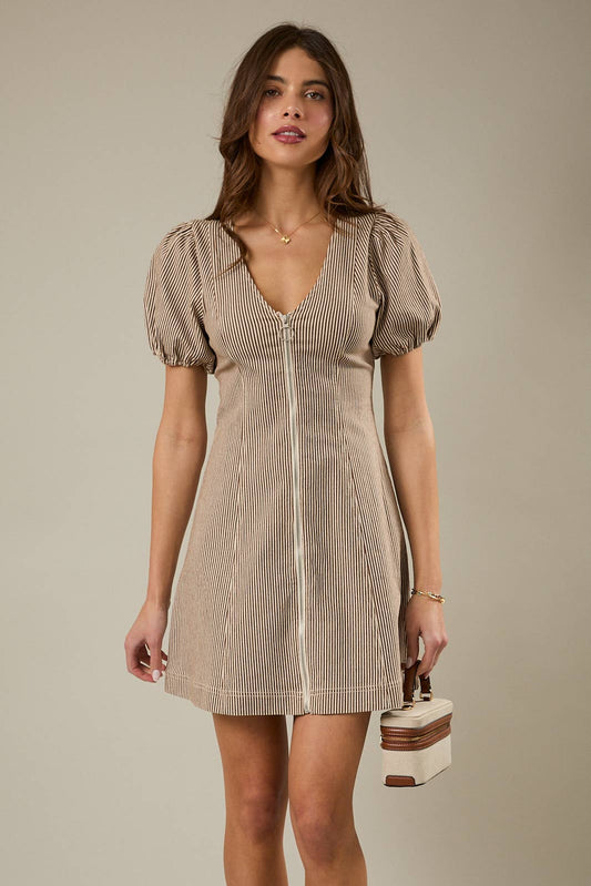 ZIP FRONT STRIPED DRESS
