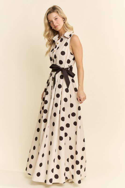 POLKA DOT BELTED DRESS