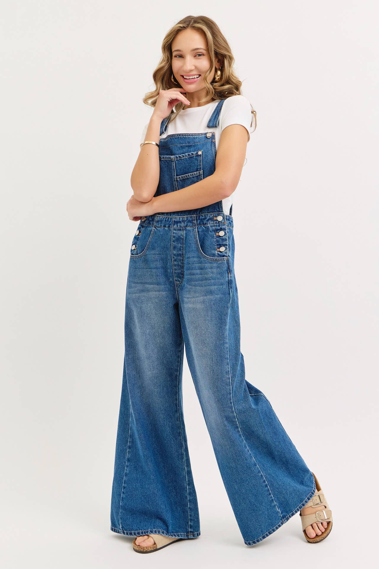 DENIM WIDE-LEG OVERALLS