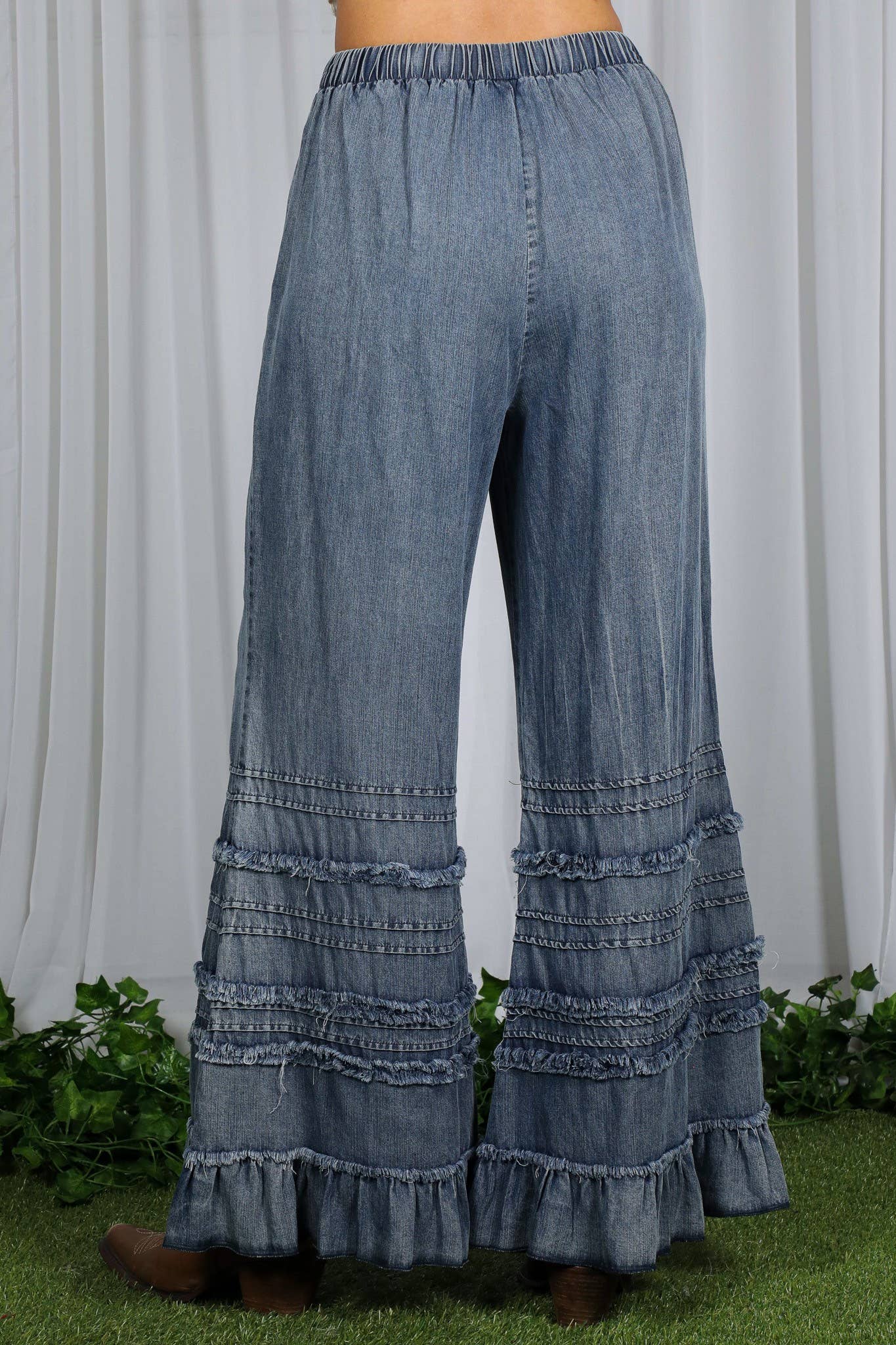 Ruffle Hem Chambray Pants