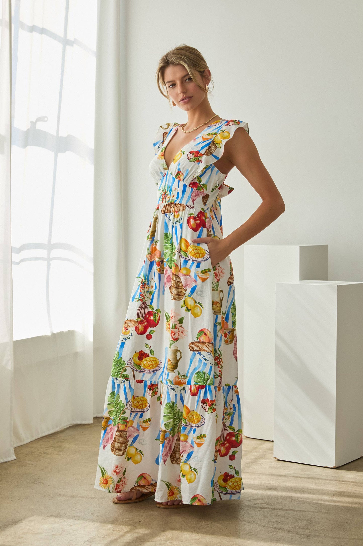 Tie-Back Ruffled Maxi Dress