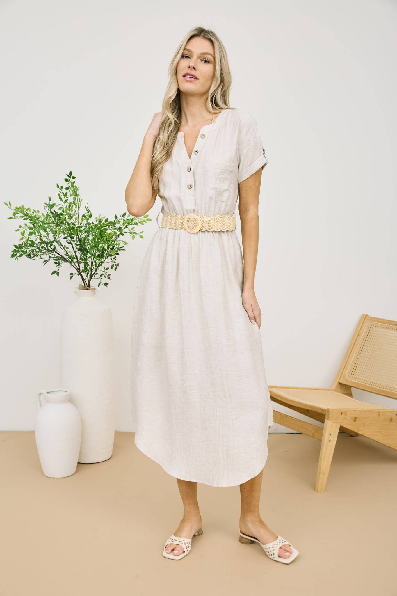 BELTED MIDI SHIRT DRESS