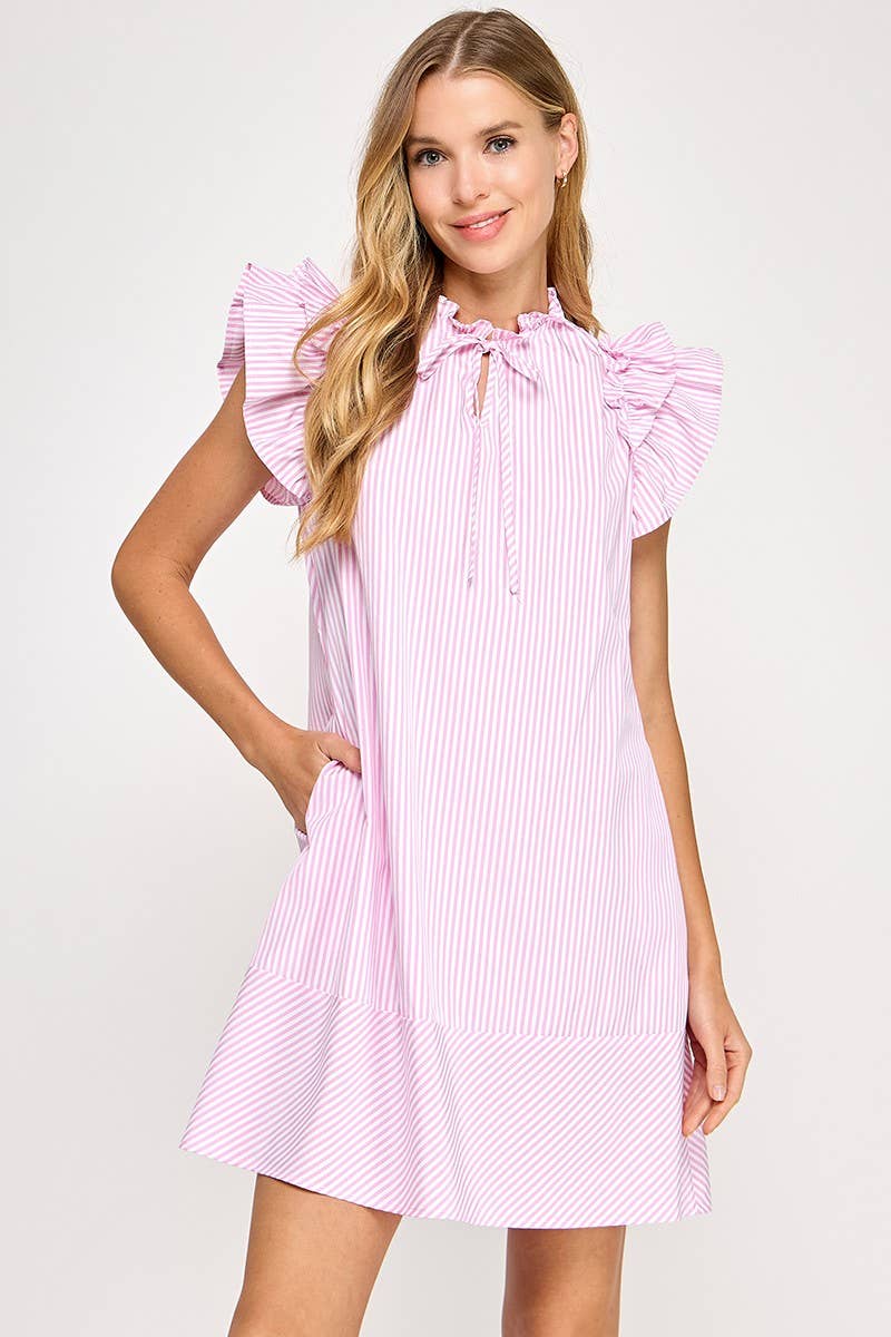 Striped Ruffle Sleeved Dress