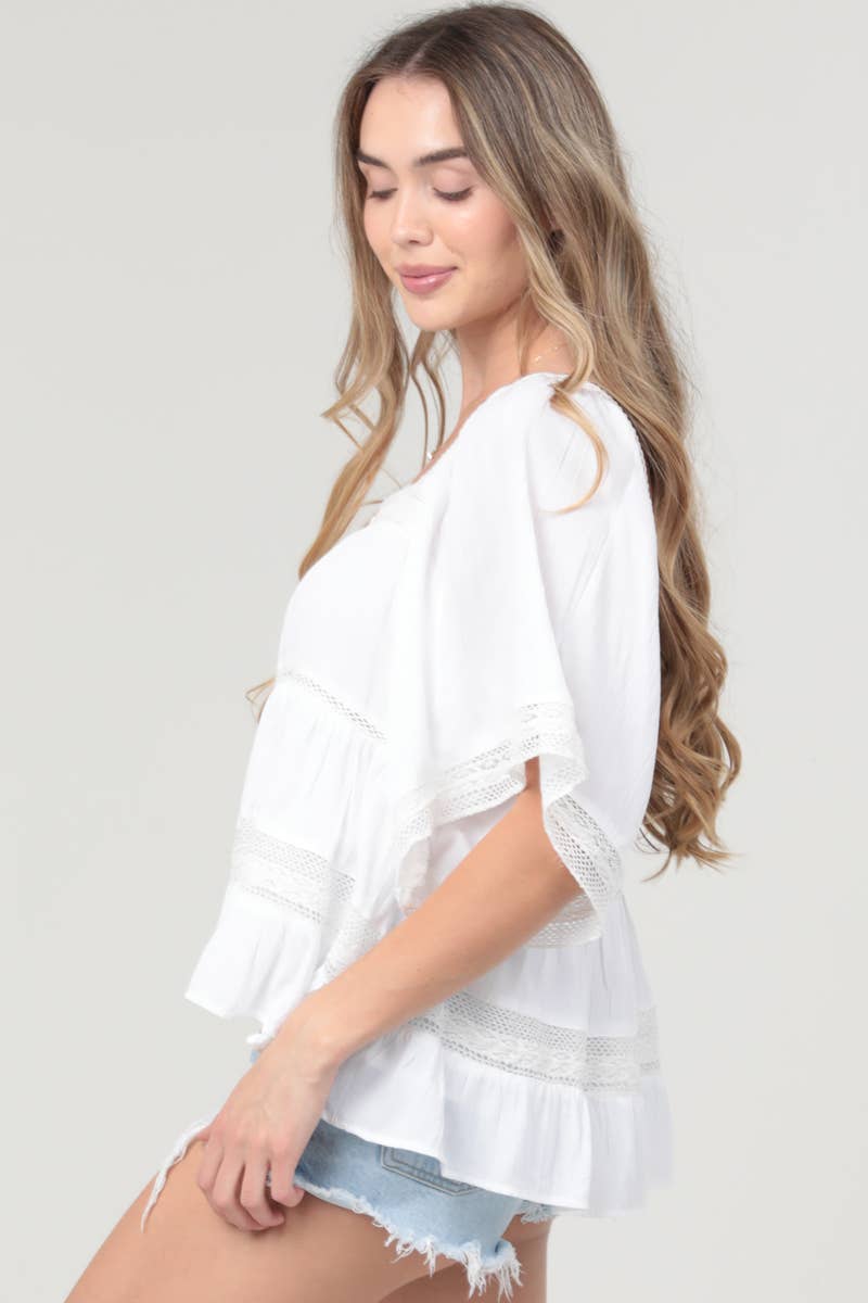 LACE TRIM SQUARE NECK BLOUSE
