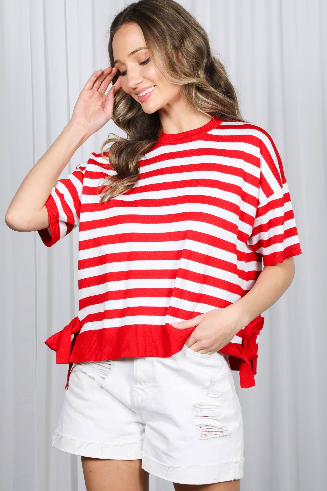 Striped Side Bow Sweater