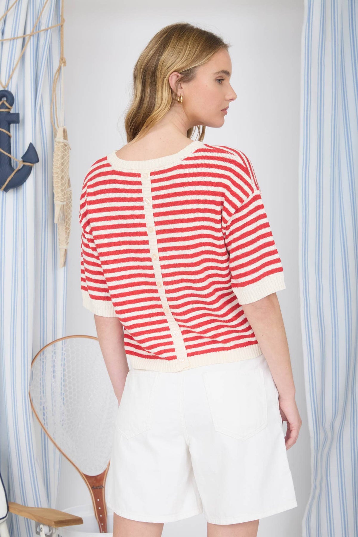 STRIPE SHORT SLEEVE SWEATER