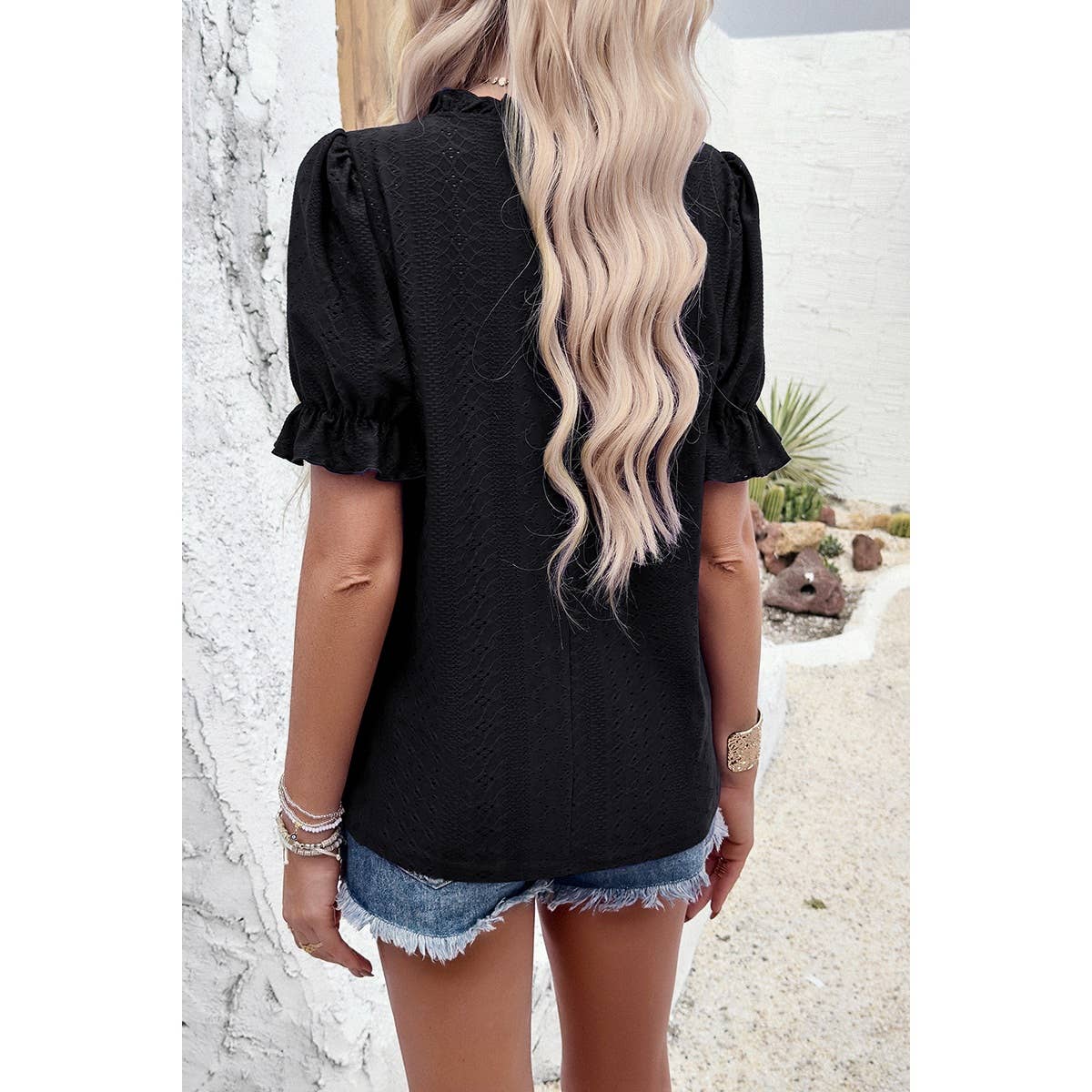 Lace Hollow Out Ruffle Loose Fit Blouse