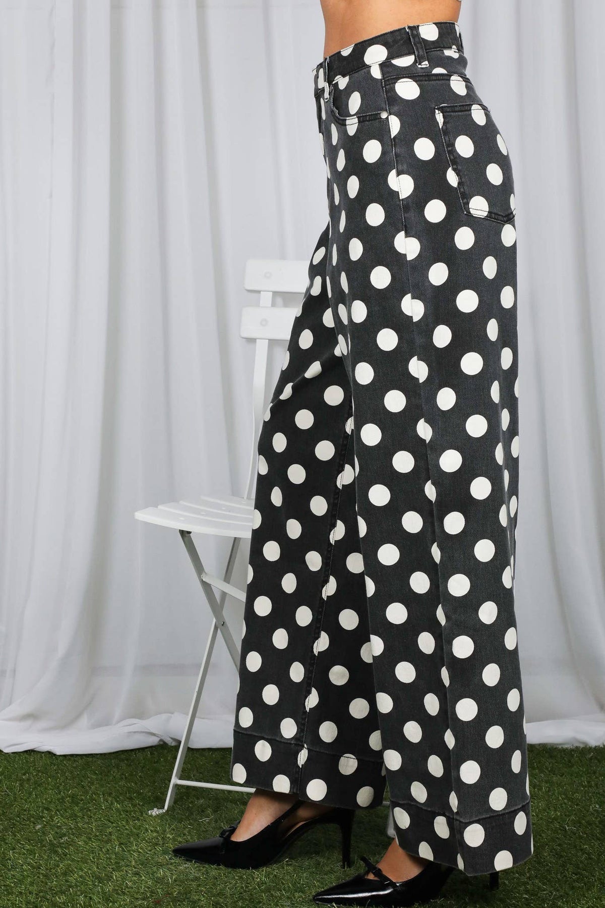 Black Polka Dot Denim Pants