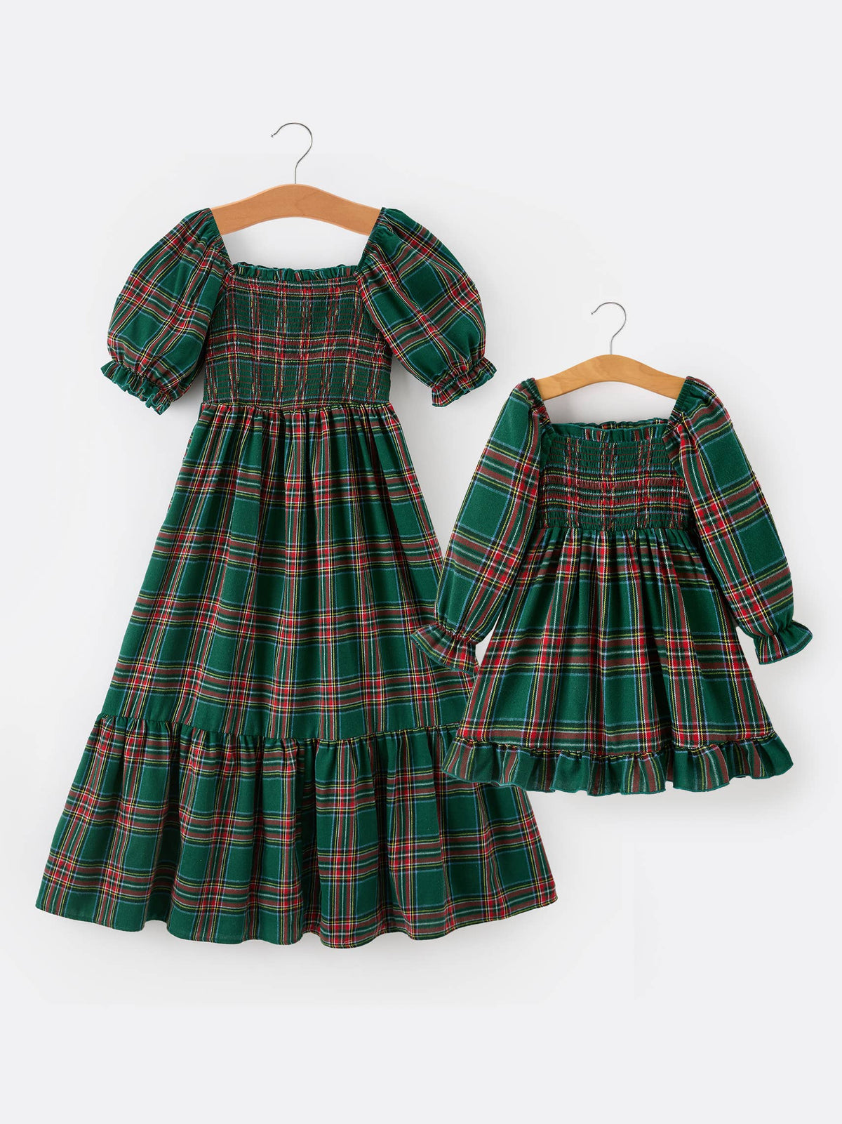 Girls Christmas Green Plaid Dress
