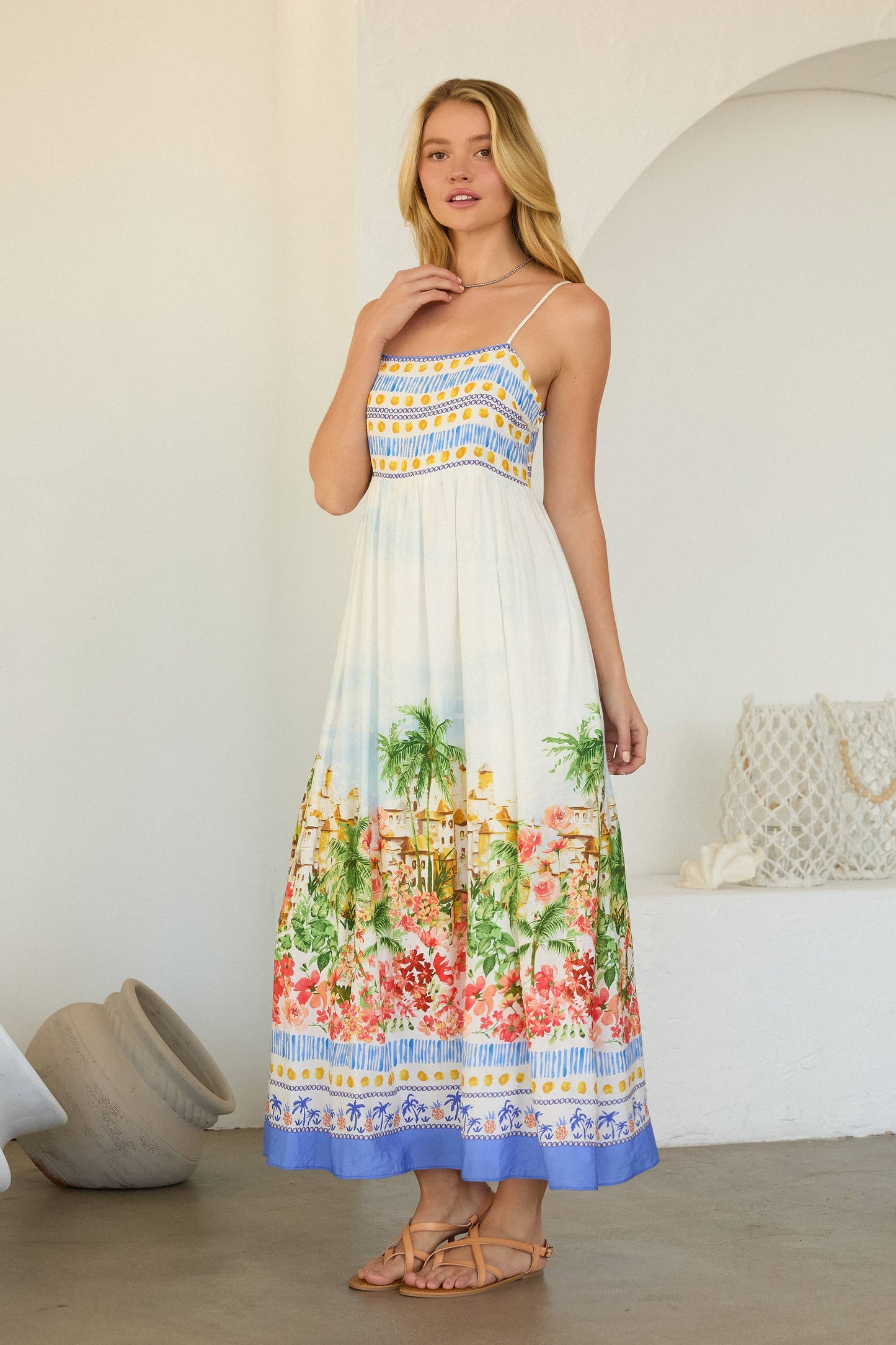 Tropical Print Midi Dress