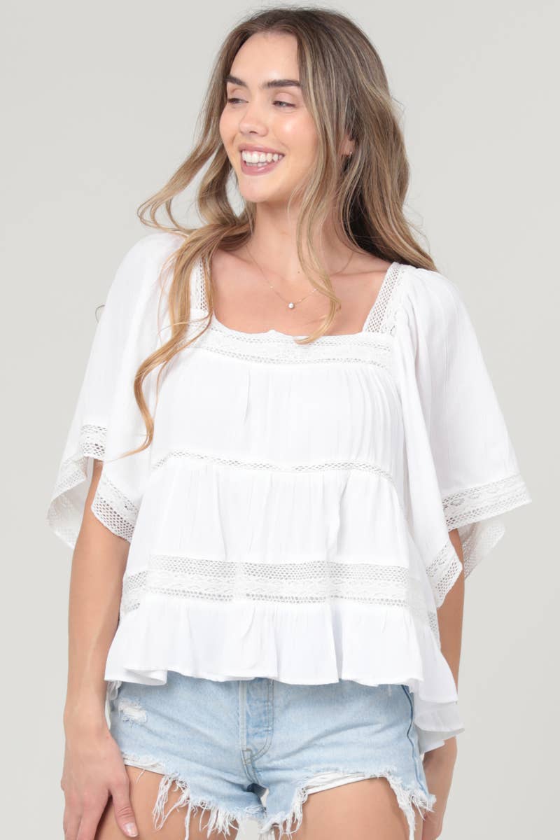 LACE TRIM SQUARE NECK BLOUSE