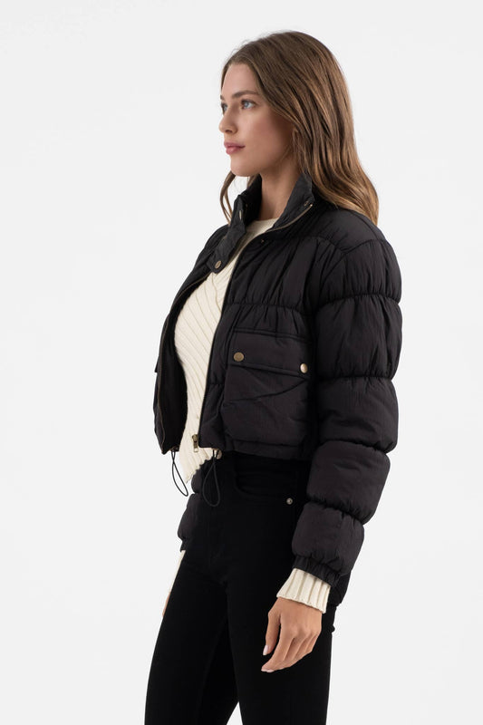 CROPPED ZIP UP CARGO PUFFER JACKET