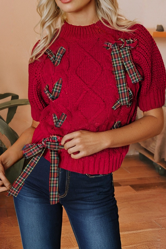 Cable Knit Short Sleeve Sweater
