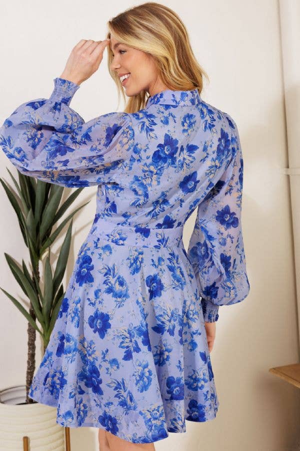 Blue Floral Collared Dress