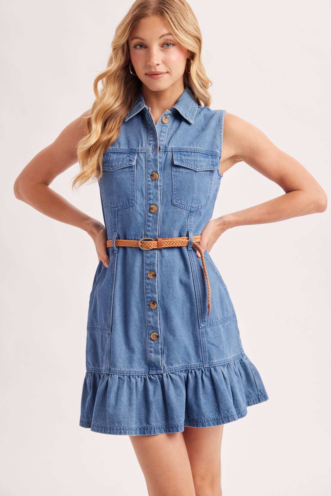 BUTTON DOWN DENIM DRESS W/BELT