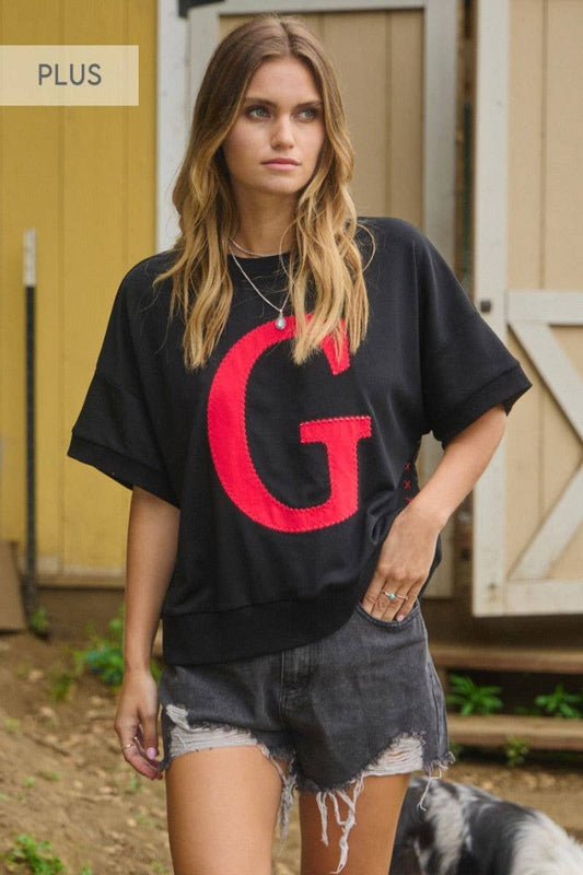 Plus Size "G" Short Sleeve Pullover