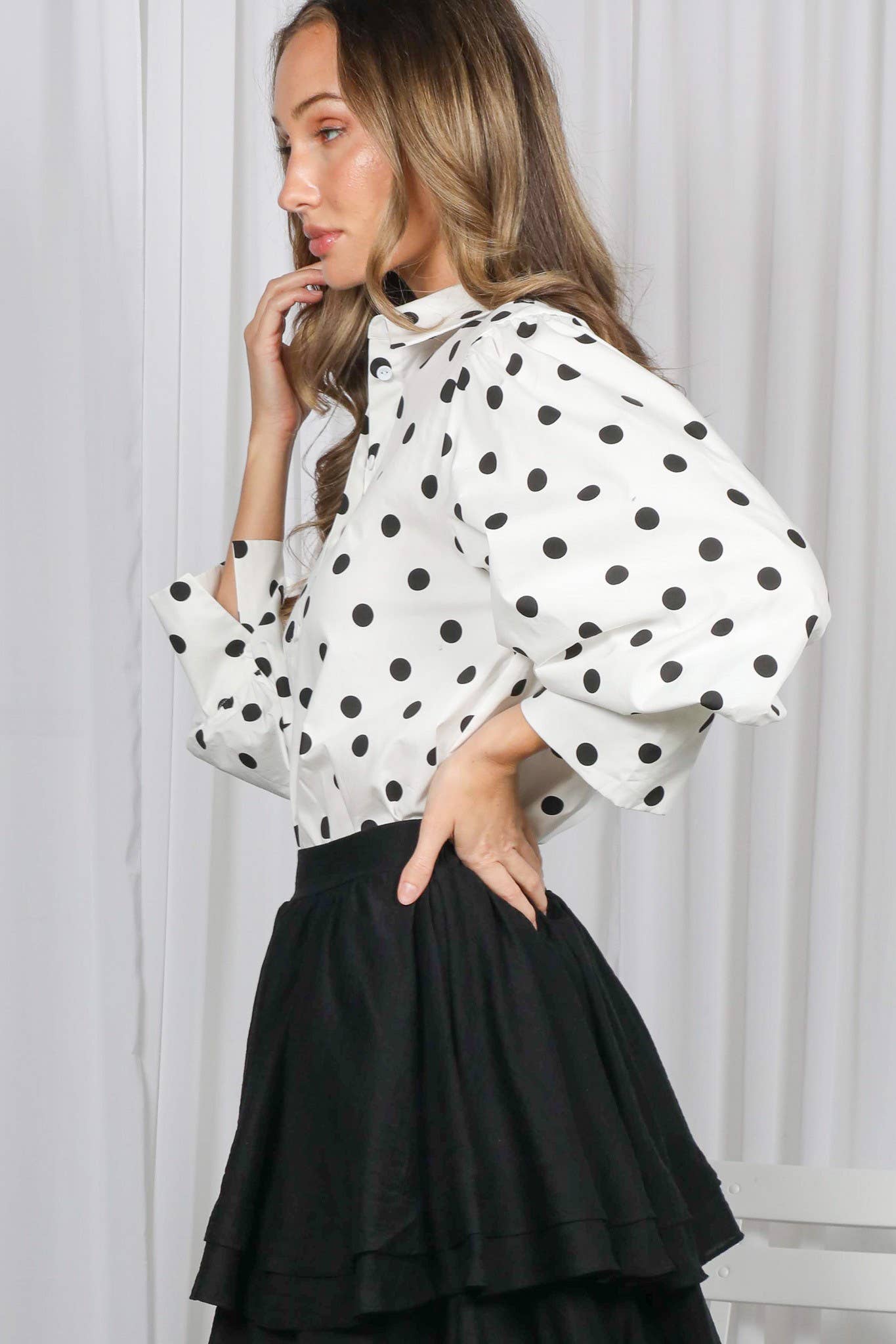 Polka Dot Puff Sleeve Top