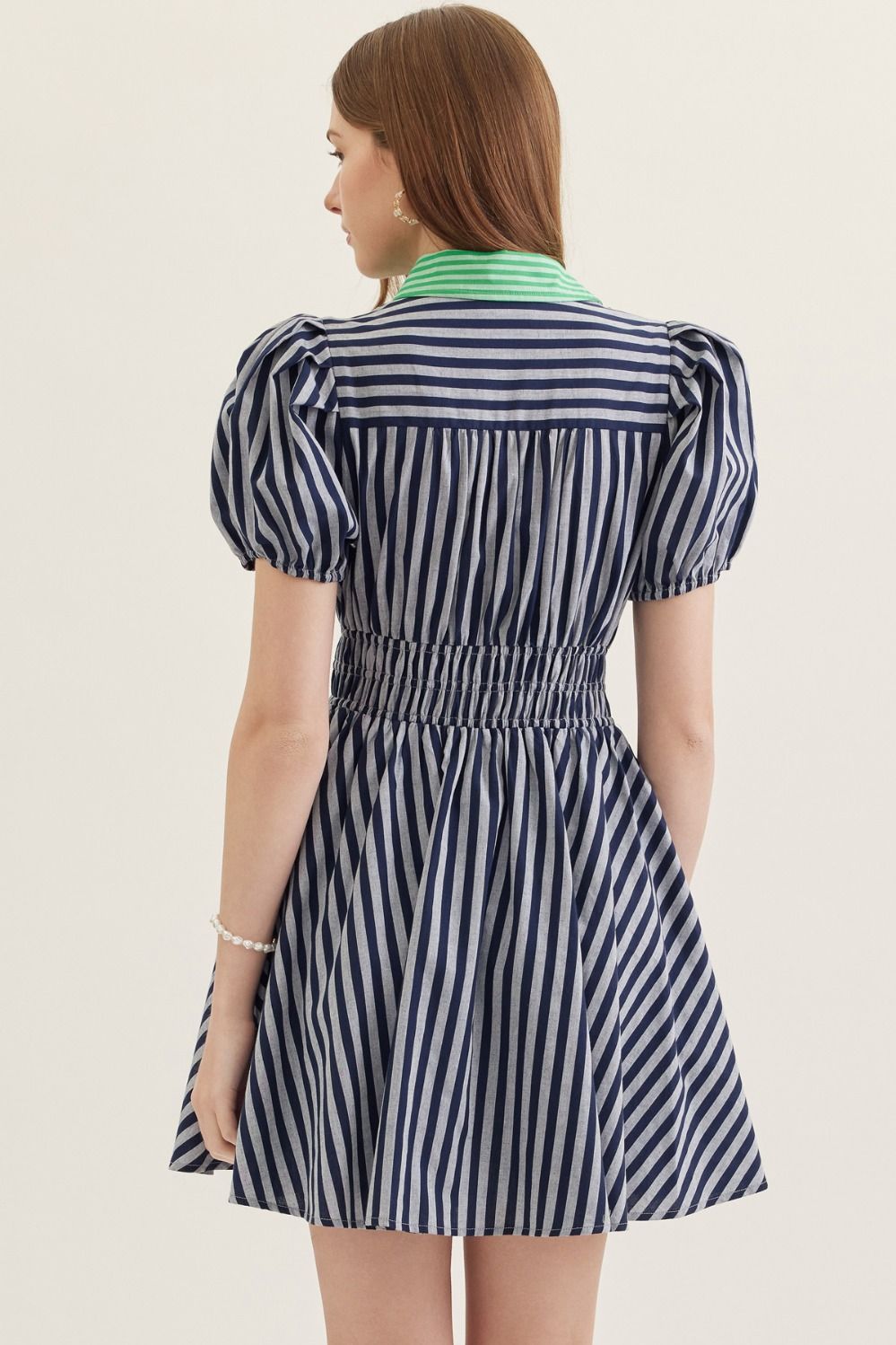 Navy Stripe Puff Sleeve Dress