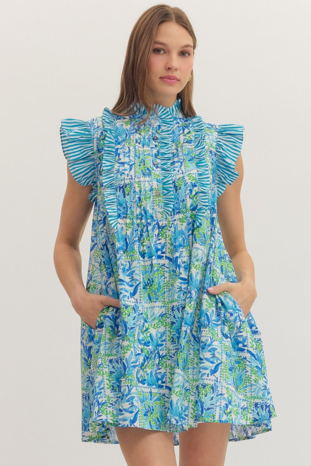 Teal Ruffle Sleeve Dress