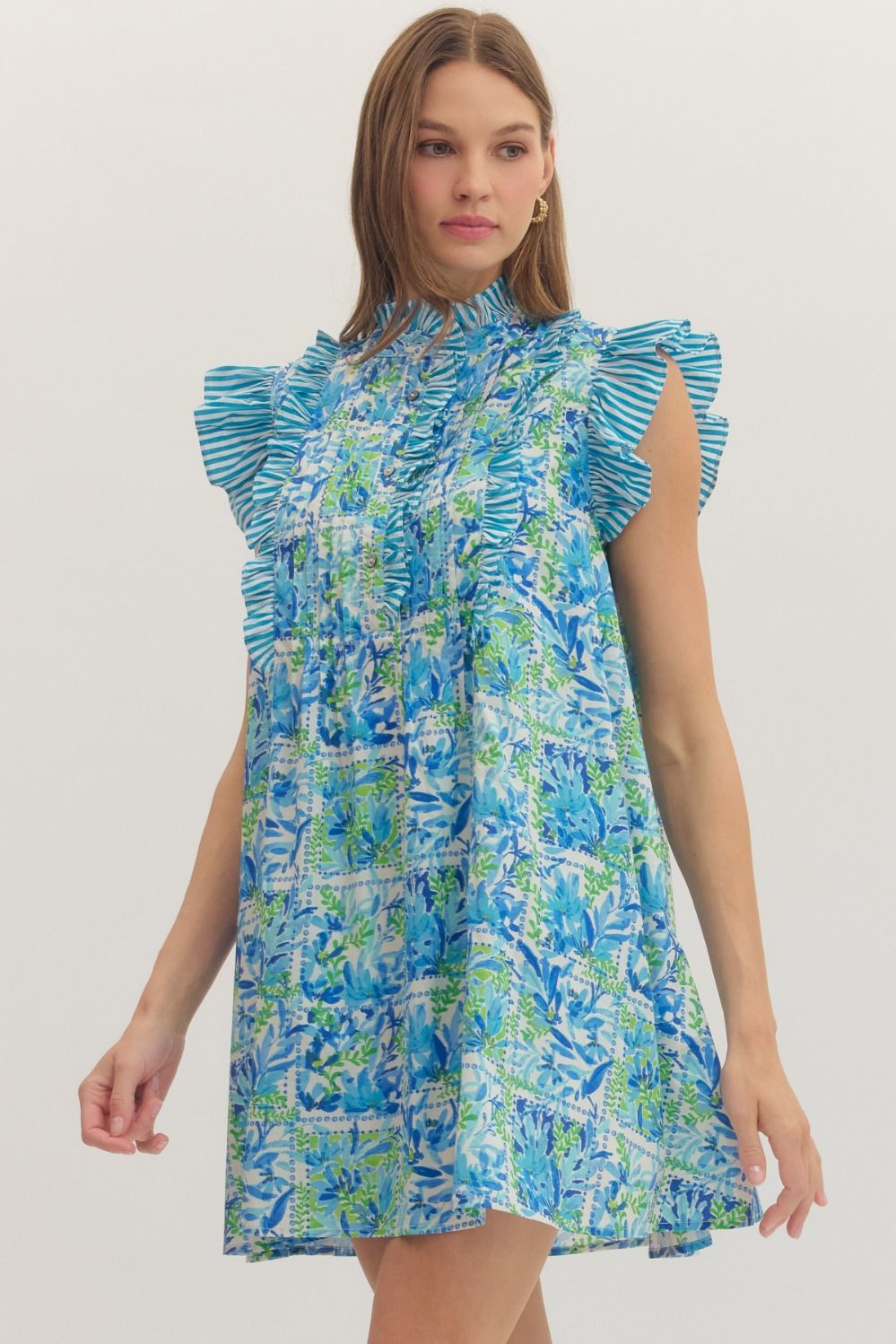 Teal Ruffle Sleeve Dress