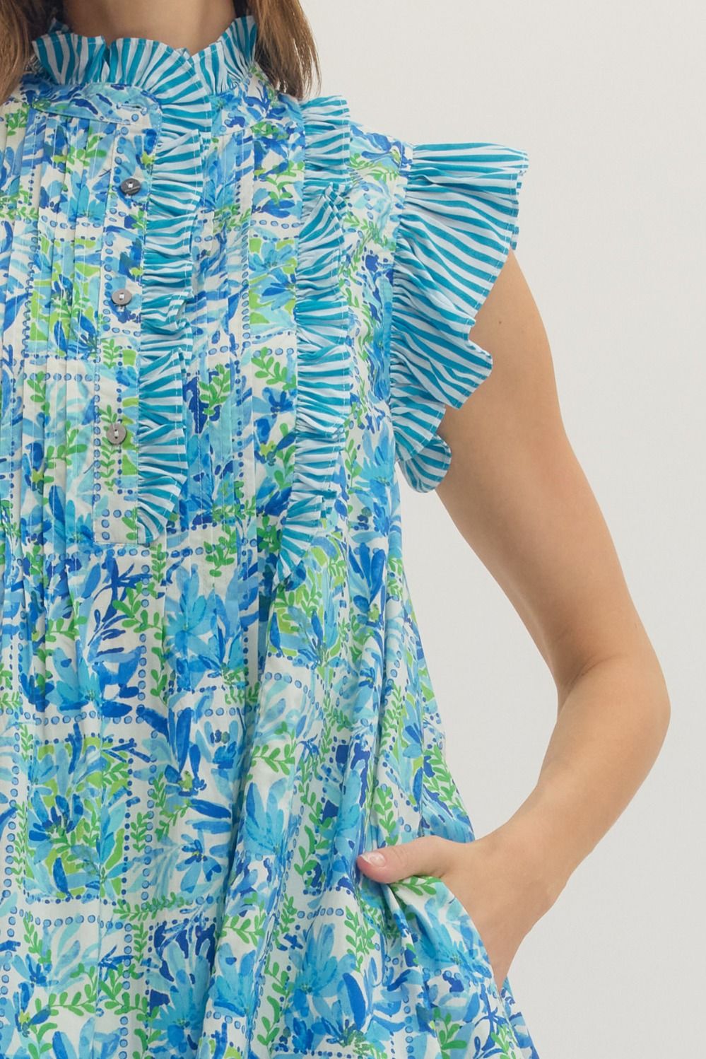 Teal Ruffle Sleeve Dress