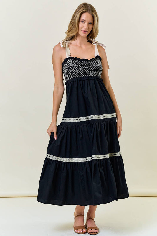 SMOCKED TIE STRAP MAXI