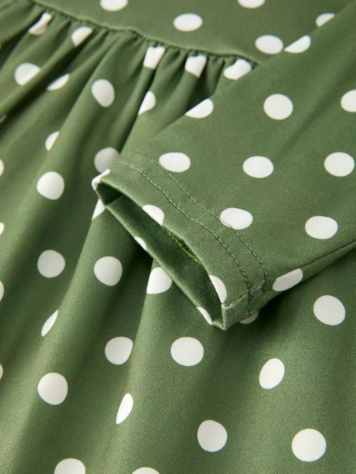 Green Dots Long Sleeve Dress