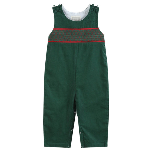 Green Corduroy Smocked Overalls