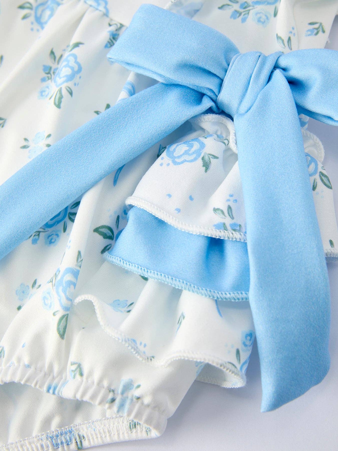 Blue Floral Romper w/Bows