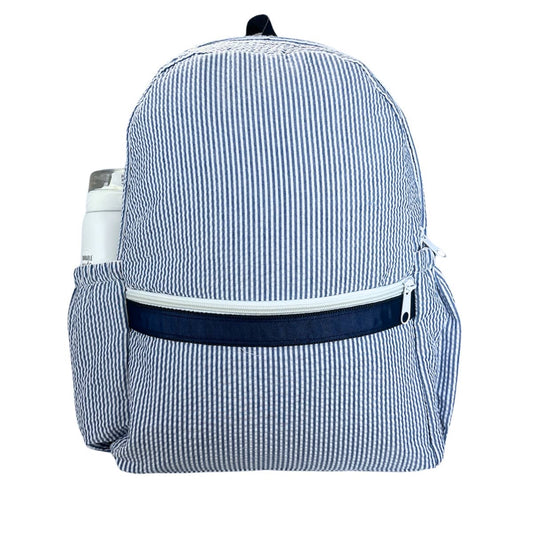 Navy Seersucker Medium Backpack