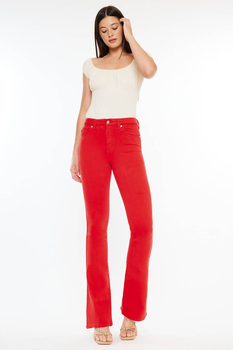 RED HIGH RISE BOOTCUT JEANS