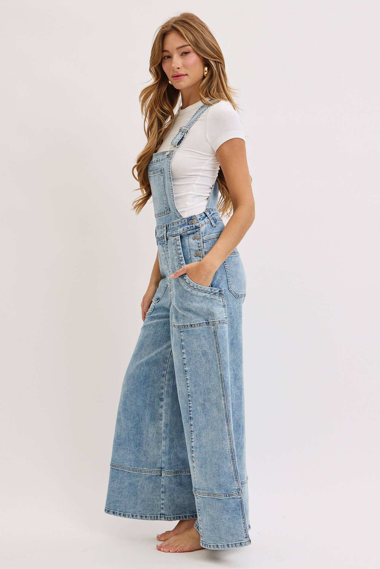 WIDE-LEG DENIM OVERALLS