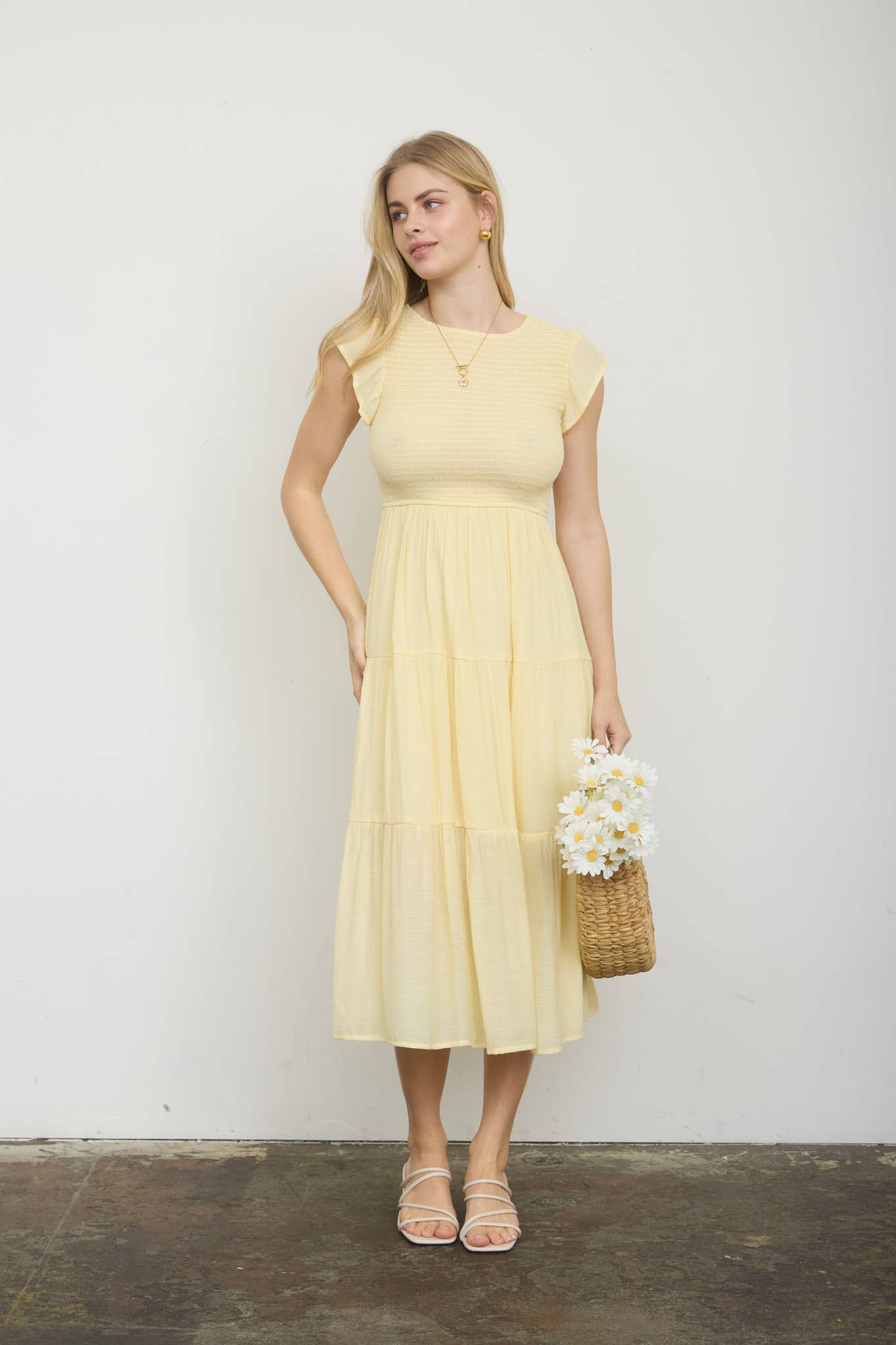 SMOCKED SHORT SLEEVE DRESS