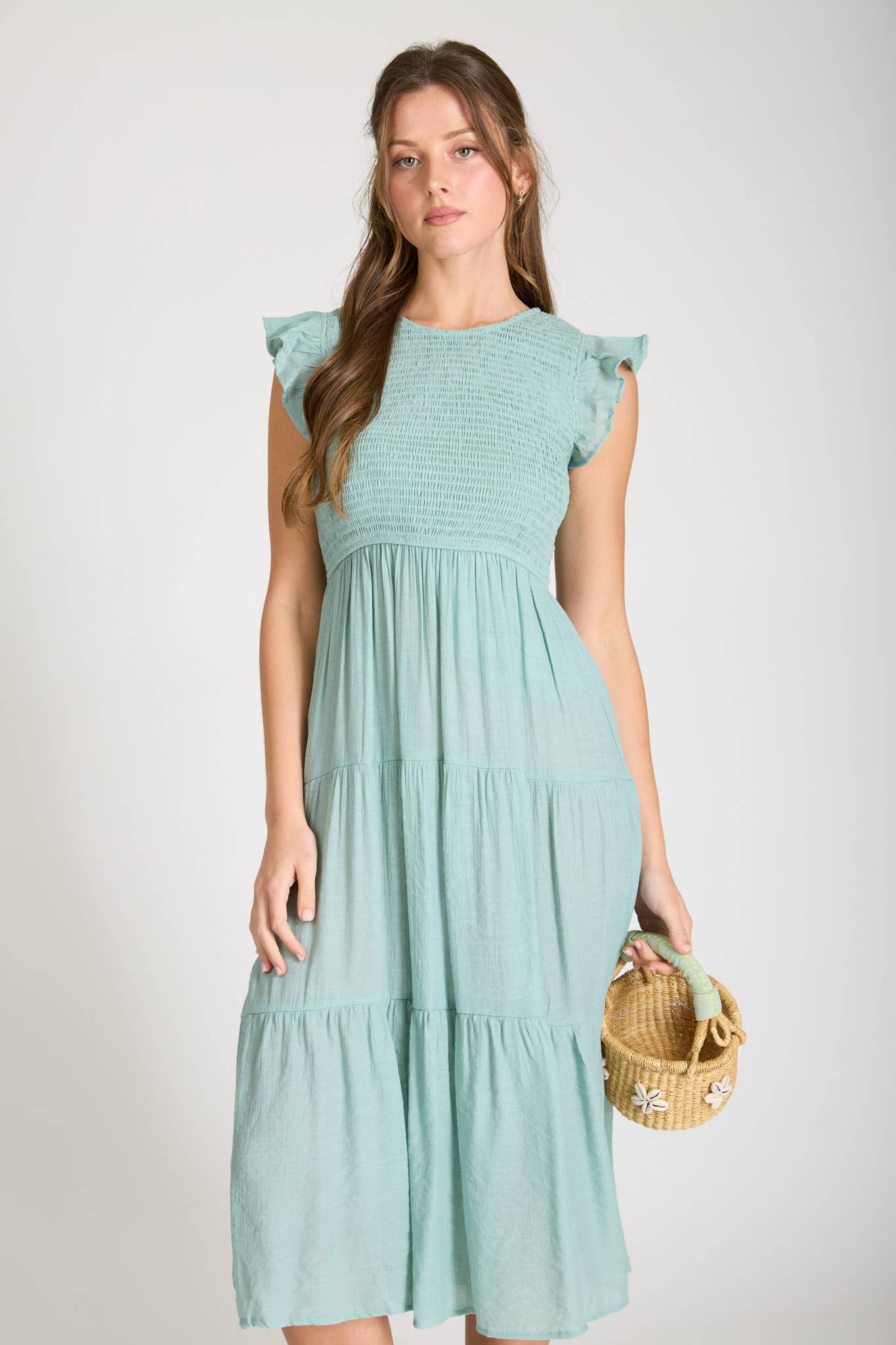 SMOCKED SHORT SLEEVE DRESS