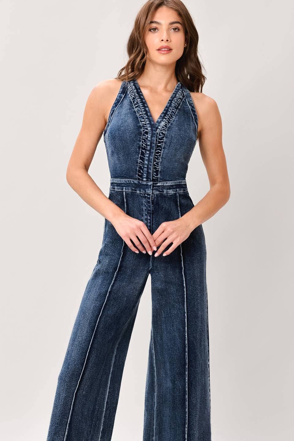 V-Neck Denim Jumpsuit