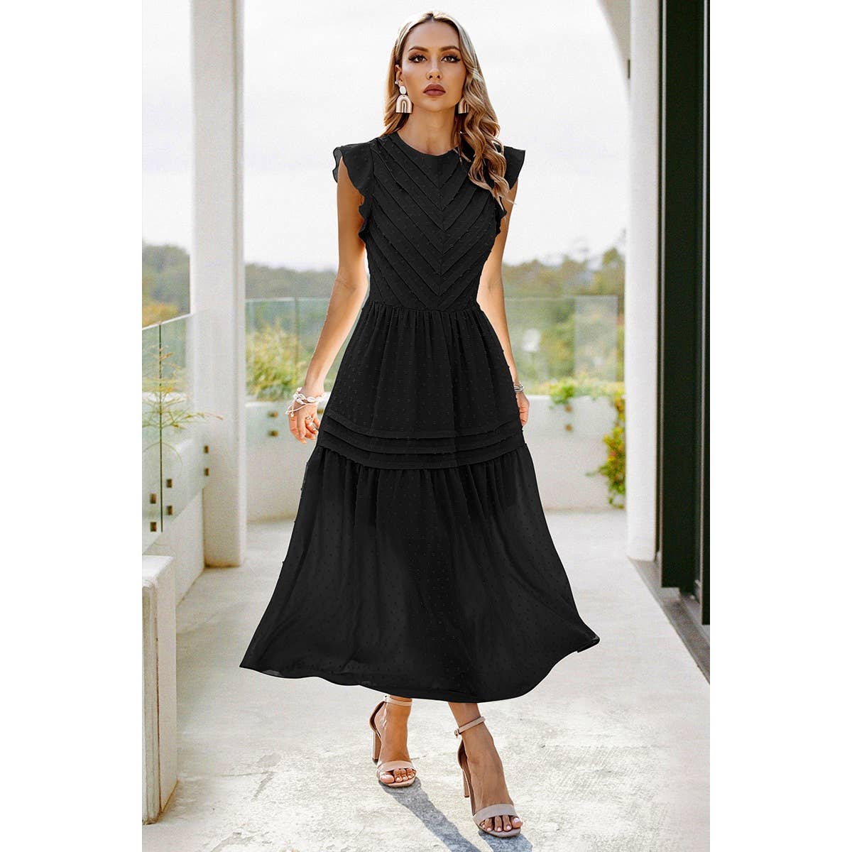 Ruffle Solid Willow Smocked Maxi Dress