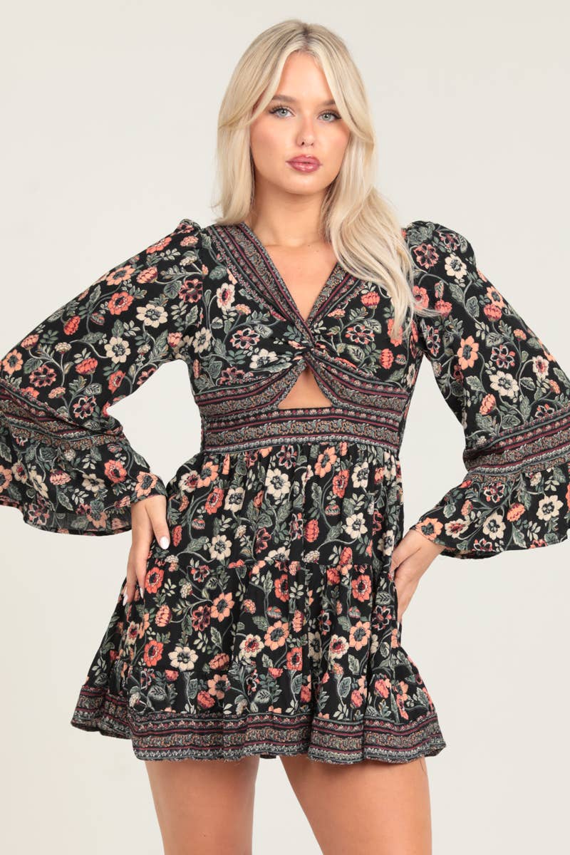 TWIST FRONT LONG SLEEVE DRESS