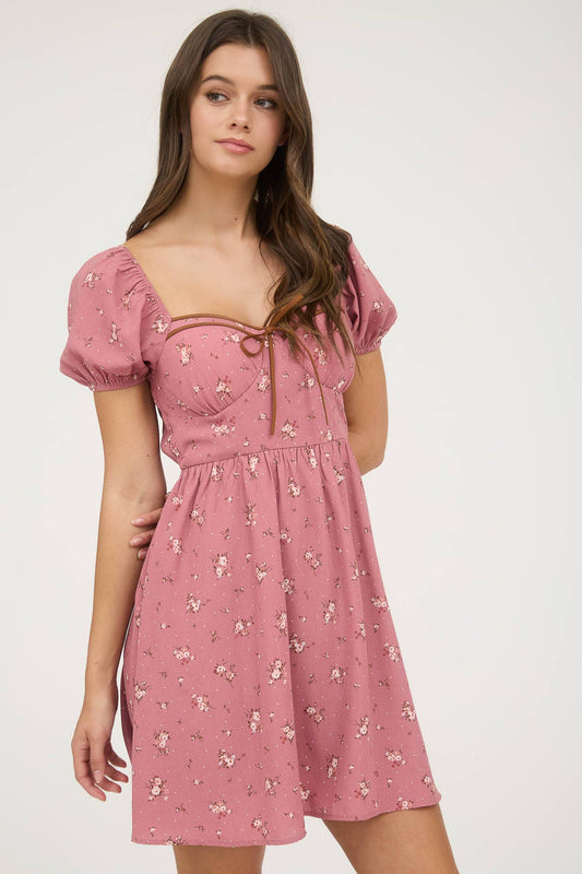 FLORAL FRONT TIE MINI DRESS