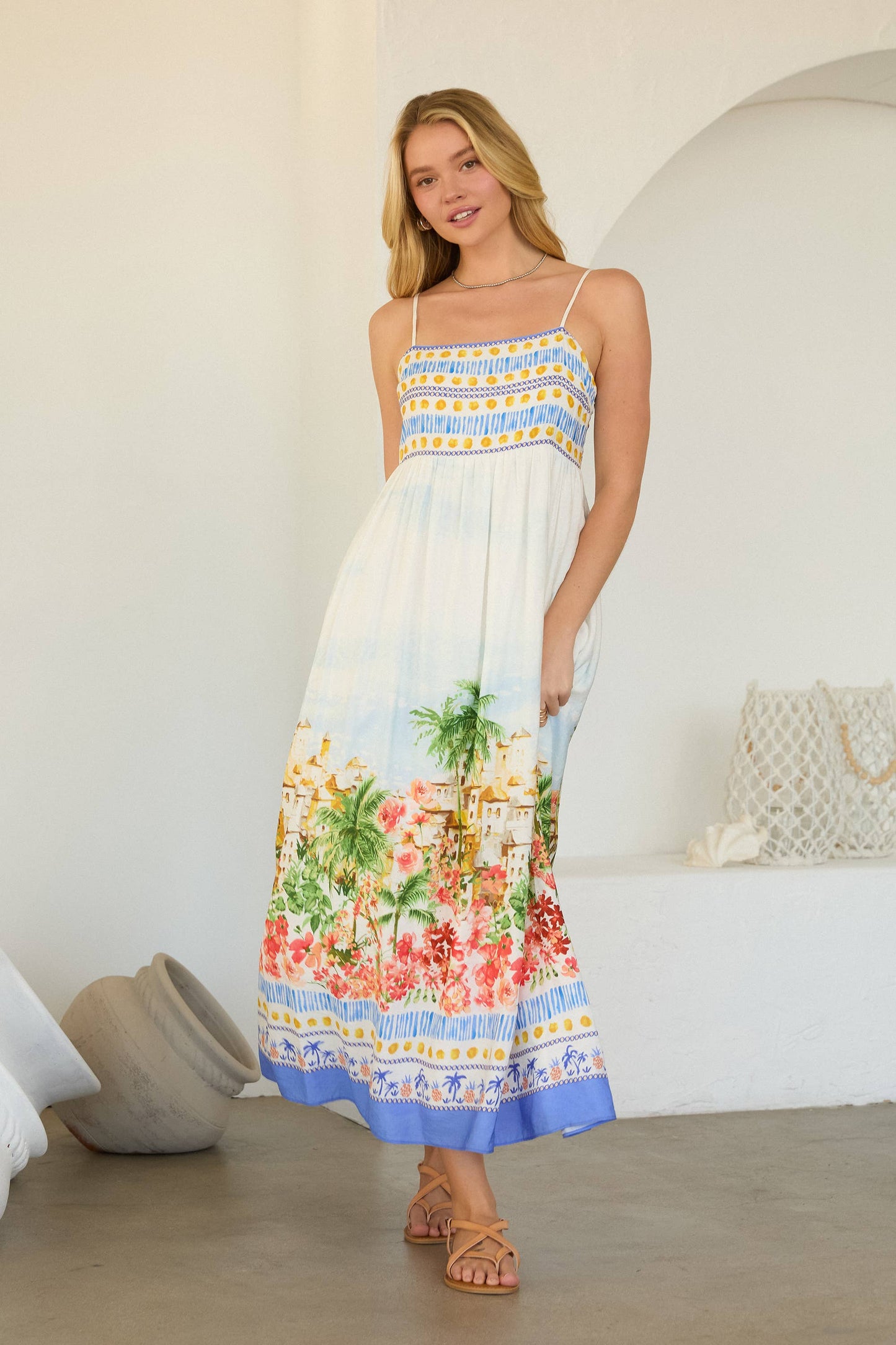 Tropical Print Midi Dress