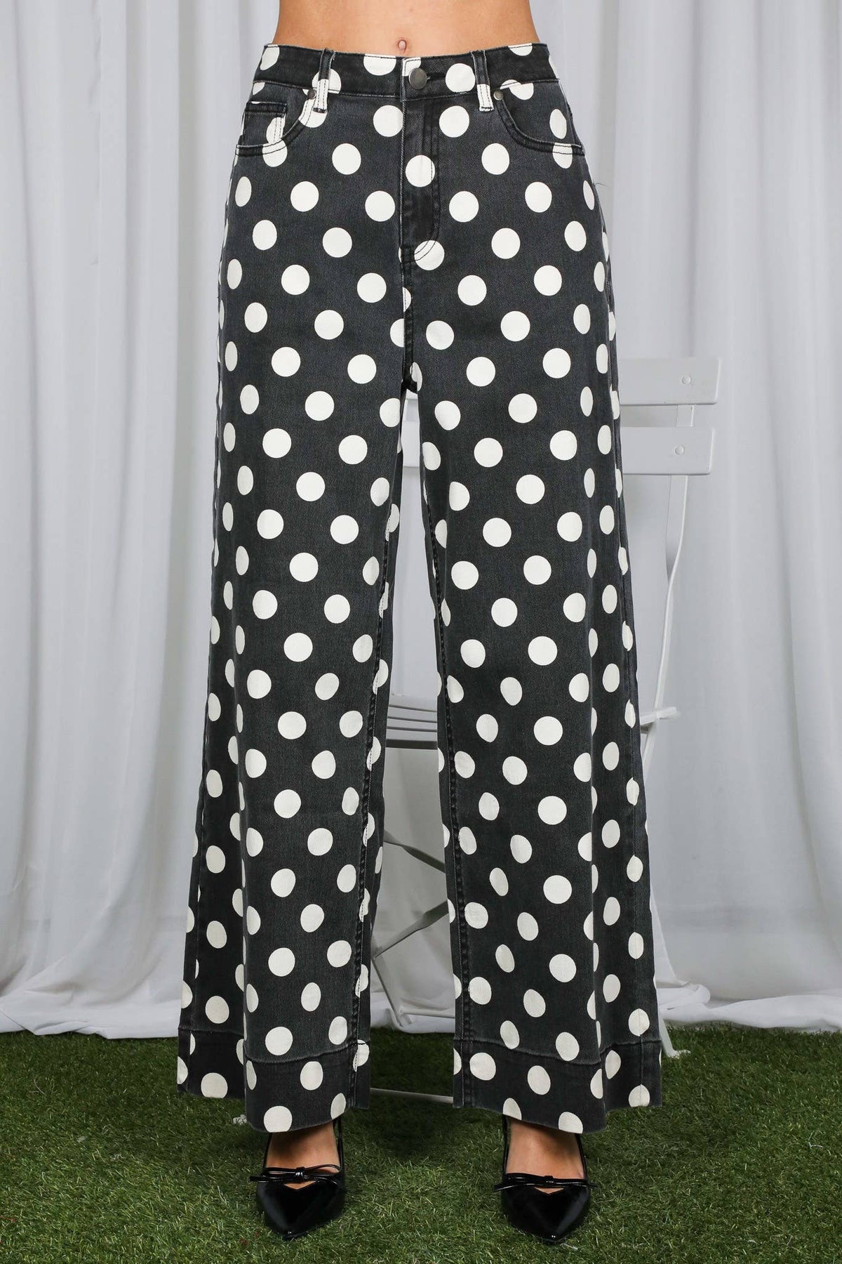 Black Polka Dot Denim Pants
