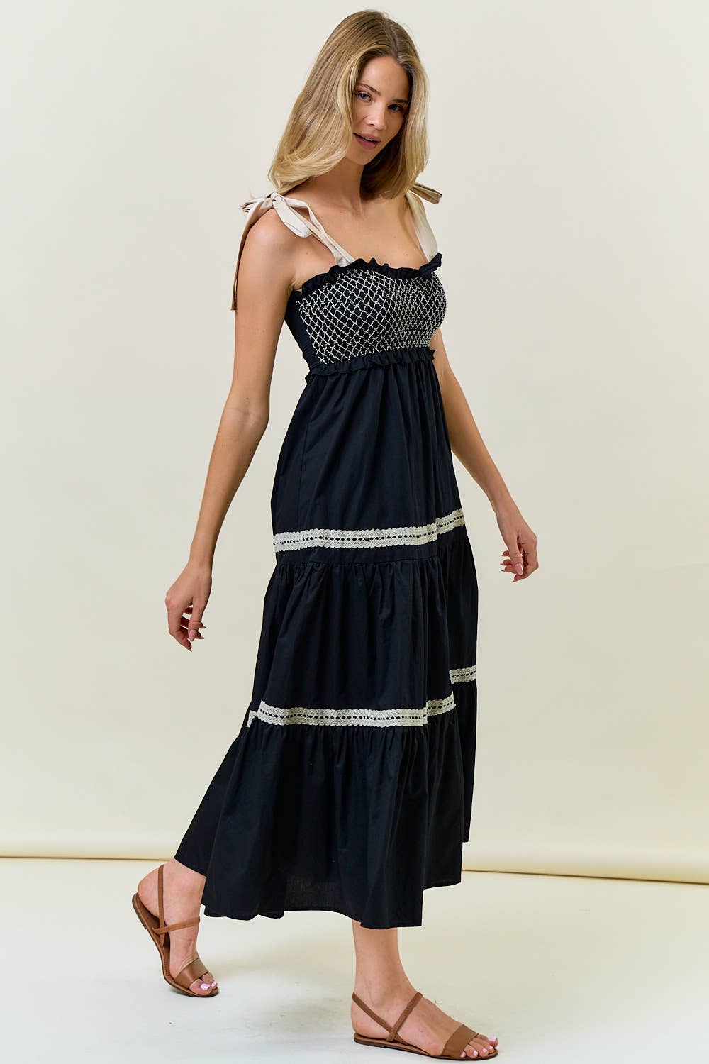 SMOCKED TIE STRAP MAXI