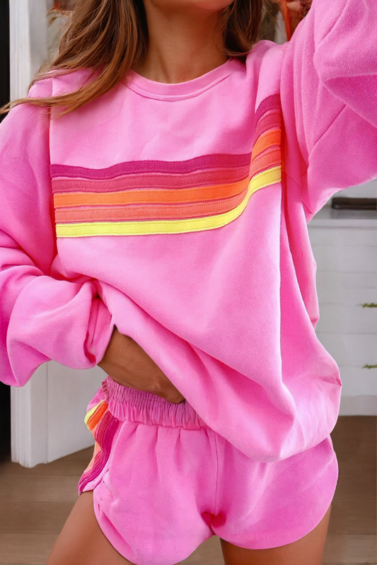 Pink Striped Top and Shorts Set