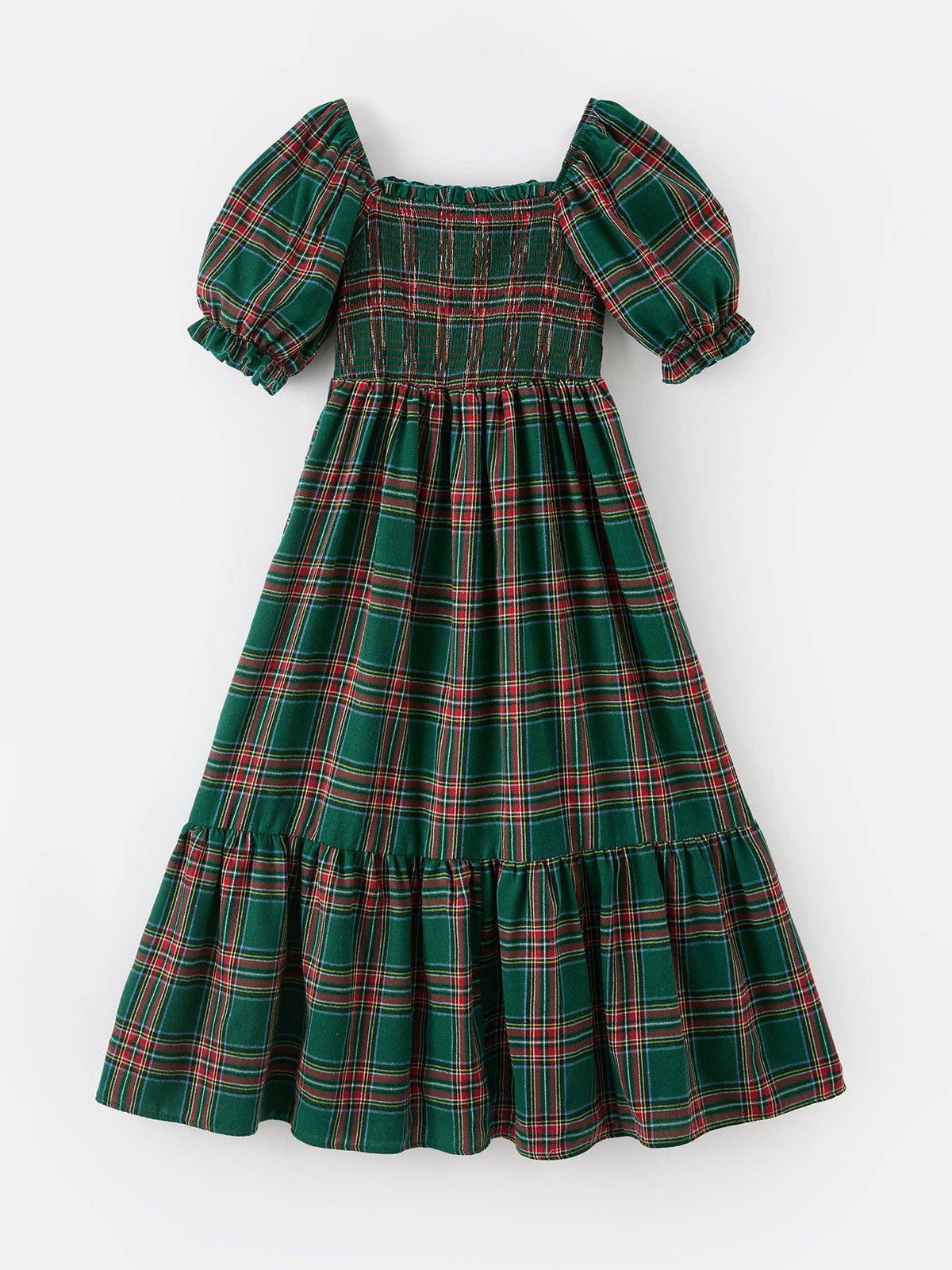Girls Christmas Green Plaid Dress