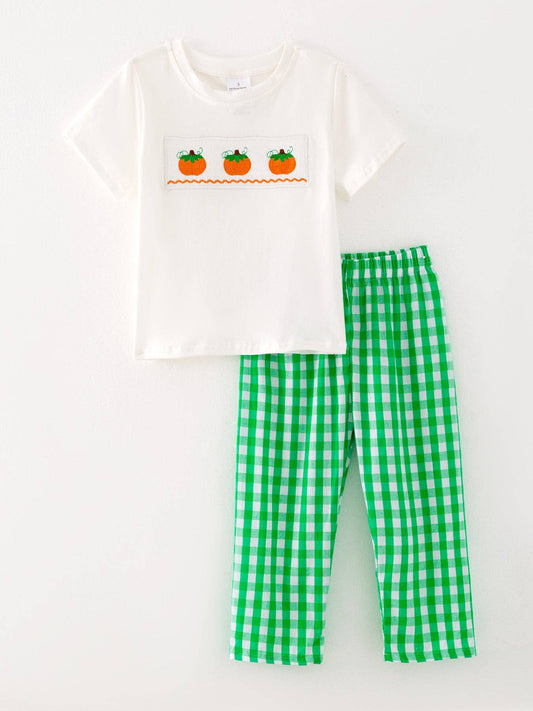 Green Smocked Pumpkin set